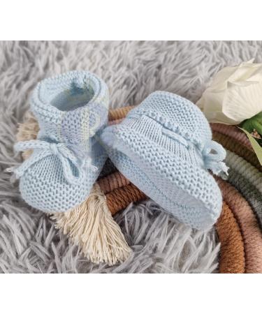 Royal Icon Baby Booties 0-3 Months | Knitted Bow Baby Boots for Newborn Boys and Girls | Warm & Safe Baby Slippers | White Blue Ri359 - Buy Online on GoSupps.com