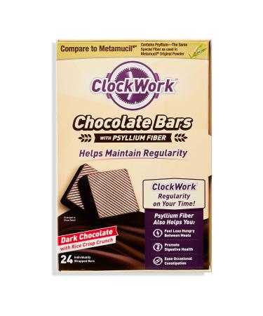 Clockwork Chocolate Bars with Psyllium Fiber - Digestive Health Supplement - Helps Maintain Regularity - Feel Less Hungry Between Meals (Dark Chocolate, 24 Bars) Dark Chocolate 24 Count (Pack of 1)