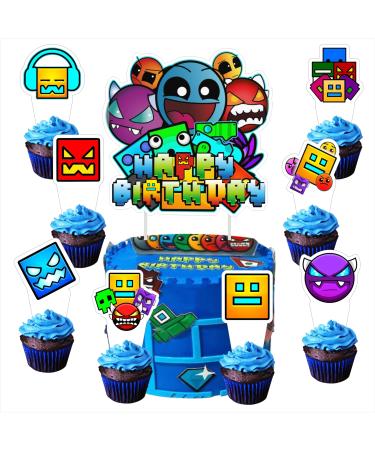 24Pcs Geometry Aesthetic Dash Cupcake Toppers and Cake Topper for Geometry Aesthetic Dash Birthday Cake Decorations Party Supplies Decor Including 1pcs Big Cake Topper 24pcs Cupcake Toppers