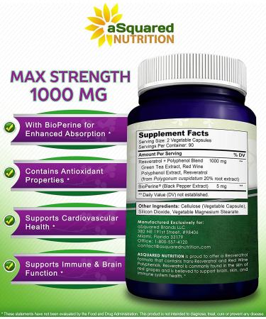180 Capsules of 100% Natural Resveratrol with Red Wine Extract - Pure Heart Health Supplement - Extra Strength Antioxidant Pills - Buy Online on GoSupps.com
