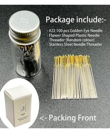 RYANMAMA Golden Large Eye Needles Set - 100pcs Cross Stitch Sewing Needles with Threader & Plastic Needle Threaders for DIY Embroidery, Size #24 - Buy Online on GoSupps.com