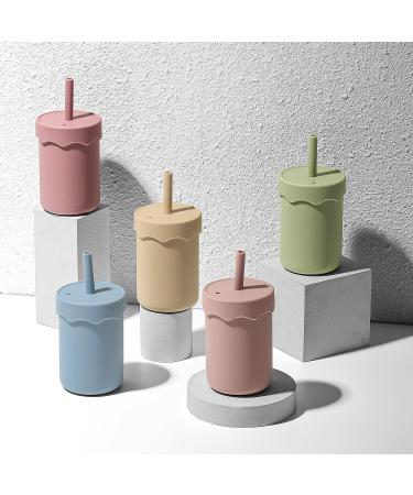 Leeleelon Silicone Sippy Cup with Straw for Babies and Toddlers - 5oz Spill Proof Training Cup - 2 Straws - Pink/Blue - Buy Online on GoSupps.com
