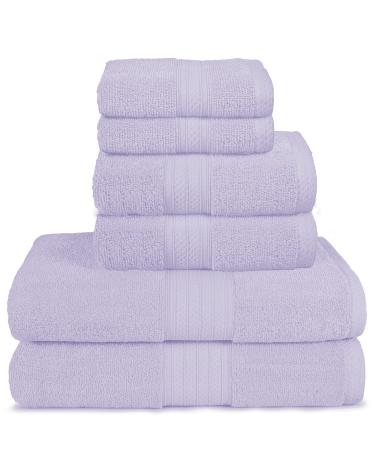 GLAMBURG 6 Piece Towel Set, 100% Combed Cotton - 2 Bath Towels, 2 Hand Towels, 2 Wash Cloths - 600 GSM Luxury Hotel Quality Ultra Soft Highly Absorbent Towel Set for Bathroom - Purple