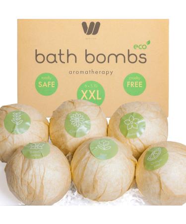 6 x 5.10oz Organic & Natural Bath Bombs  Color Free  Handmade Bubble Bath Bomb Gift Set  Rich in Shea Butter  Fizzy Spa to Moisturize Dry Skin