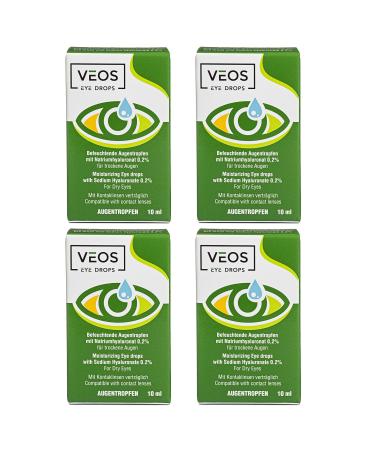 Veos pharmaceutical drops with sodium hyaluronate 0.2% - drops of moisture eye drops against red eyes - preservatives 10 ml (4 -pack)