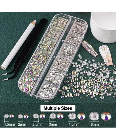 Flat Back Rhinestones & Pearls Kit with Makeup Glue for Nail Art - AB & Clear Gems + White & Beige Pearls - Buy Online on GoSupps.com