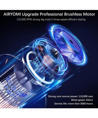 Airyomi 2000W Professional Ionic Hair Dryer with Diffuser and Concentrator - Fast Drying, Brushless Motor, Travel Size - Silvery - Buy Online on GoSupps.com