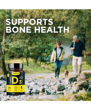 High Potency Vitamin D3 1000 IU Softgels - 360 Count | Immune Support & Mood | Extra Virgin Olive Oil for Max Absorption | Healthy Bones & Muscle Function - Buy Online on GoSupps.com
