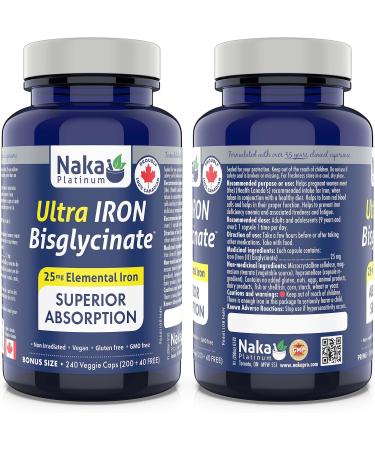 240 vcaps Iron Bisglycinate 25 mg Elemental Iron Superior Absorption Made in Canada (240 caps) 240 count (Pack of 1) - Buy Online on GoSupps.com