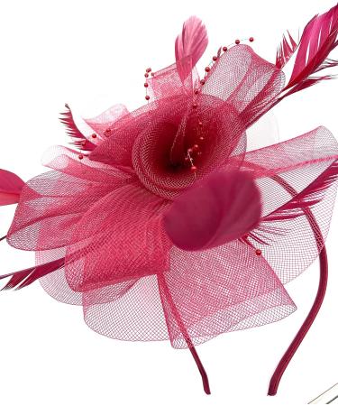Ladies Feather Fasciantor Clip/Aliceband Hair Piece Weddings Races Royal Ascot (Burgundy) - Buy Online on GoSupps.com