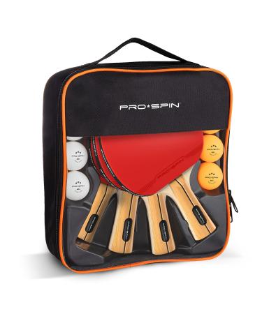 PRO-SPIN Ping Pong Paddles - High-Performance Sets with Premium Table Tennis Rackets, 3-Star Ping Pong Balls, Compact Storage Case | Ping Pong Paddle Set of 2 or 4 for Indoor & Outdoor Games 4-Player Set