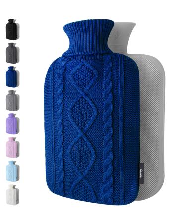Hot Water Bottle with Cover - Premium Soft Knitted Cover - 1.8l Large Capacity - Hot Water Bag for Pain Relief Neck and Shoulders Back & Cosy Nights - Great Gift for Women (Dark Blue)