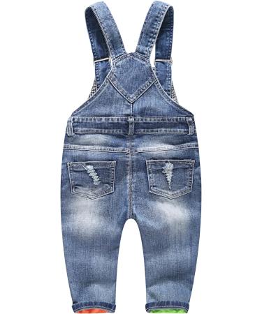 KIDSCOOL SPACE Baby Boy Girl Jean Overalls Toddler Ripped Denim Workwear Blue 12-18 Months - Buy Online on GoSupps.com