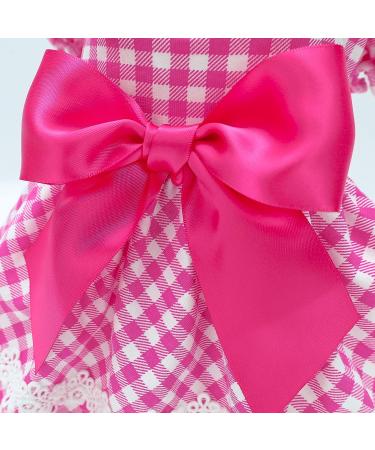 Fitwarm Gingham Plaid Dog Dress with Puff Sleeve - Hot Pink, Size XXS | Summer Clothes for Small Dogs Girl | Pet Cat Outfit - Buy Online on GoSupps.com