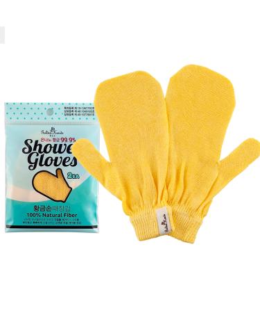Golden Hands Gentle Exfoliating Scrub Mitts | 2 PIECES | 100% NATURAL FIBER for Dried and Sensitive Skin | Made in Korea  Yellow  8.5 x 5.5 Inch