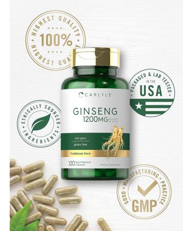 Carlyle Ginseng Extract Supplement | 120 Capsules | Pills for Men & Women | Non-GMO and Gluten Free - Buy Online on GoSupps.com