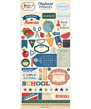 Carta Bella Paper Company School Days 6x13 Phrases chipboard, navy, red, yellow, green