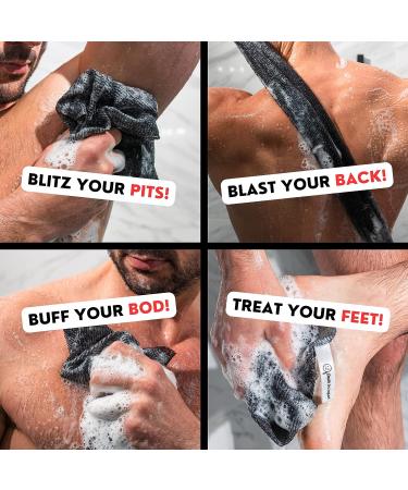 Extra Rough Exfoliating Washcloth - Body & Back Scrubber for Shower - 2 Pack (Black & Grey) - Hygienic, Extra Long, Men or Women - Bye Bye Loofah - Buy Online on GoSupps.com
