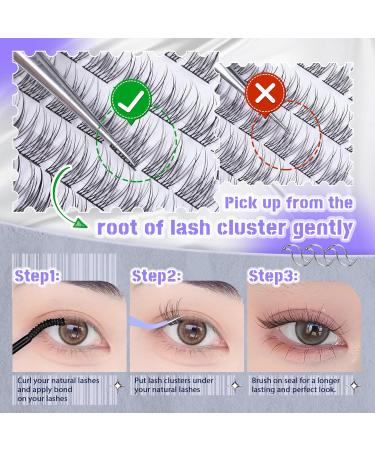 JIMIRE Natural Lash Clusters 3D Wispy Individual Eyelashes Extension Kit | Bond & Seal Glue | DIY 9-12MM CC Curl Fluffy | 96Pcs - Buy Online on GoSupps.com