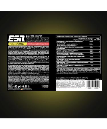 ESN Perfect Base 450g - All-in-One Endurance Supplement with Collagen Creatine Amino Acids & Plant Extracts - Raspberry & Red Ginger - Buy Online on GoSupps.com