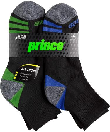 Prince Men's Extended Size Athletic Quarter Socks - 6 Pack, Black - Buy Online on GoSupps.com
