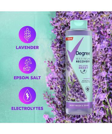 Degree Maximum Recovery Body Wash and Soak | Lavender Extract + Epsom Salt | Post-Workout Skincare | 22 oz - Buy Online on GoSupps.com
