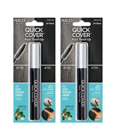 RED by Kiss Quick Cover Root Touch Up Mascara 2PCS Water-Resistant Temporary Gray Concealer Cover Up Brush for Hair and Beard (Jet Black)