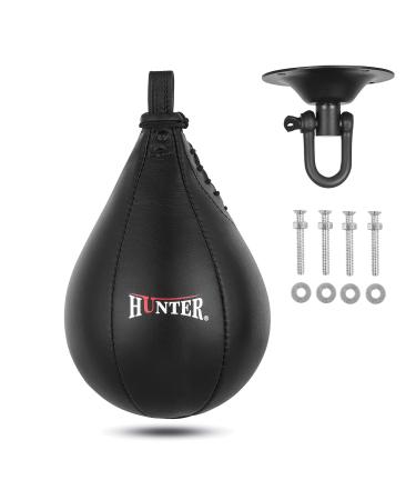 HUNTER Speed Ball Boxing Cow Hide Leather MMA Speed Bag Muay Thai Training Speed Bag Punching Dodge Striking Bag Kit with Hanging Swivel for Workout