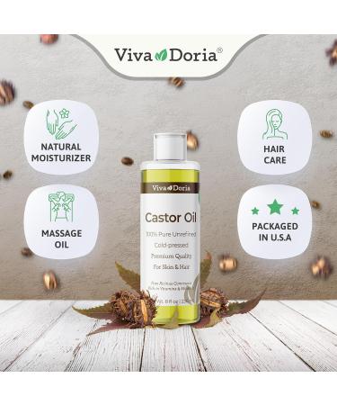 Viva Doria Cold-Pressed Golden Castor Oil - 9 oz Hair Growth & Skin Care USP Grade - Premium Quality for Natural Remedies - Buy Online on GoSupps.com