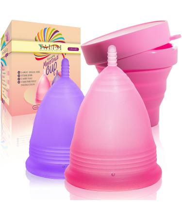 Talisi Menstrual Cups Set of 2 Reusable Soft Period Cups with Collapsible Silicone Sterilizer Case  Storage Bag Menstruation Feminine Copa for Teens Beginners and Heavy Flow 1 Small  1 Large