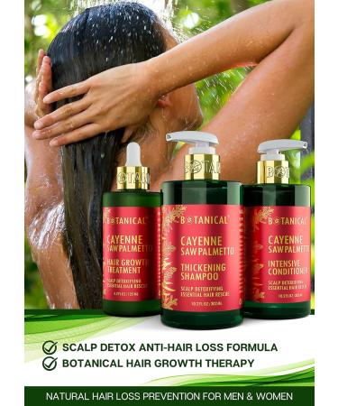 Botanical Hair Growth Treatment | Thickening Shampoo & Anti-Thinning Conditioner | Scalp Detox with Cayenne & Saw Palmetto for Men & Women - Buy Online on GoSupps.com