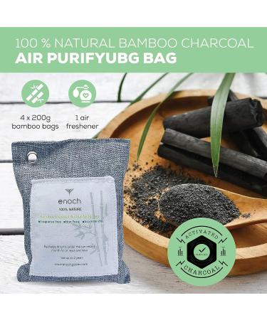 Enoch Bamboo Charcoal Air Purifying Bags (4 Packs) - Natural Odor Eliminator & Moisture Absorber for Homes, Cars, Shoes, Fridges, Closets - 4x200g - Buy Online on GoSupps.com