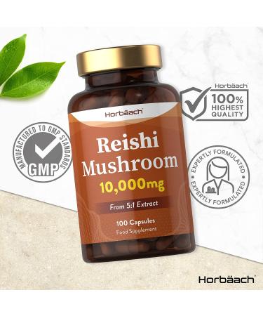 Reishi Mushroom Capsules 10,000mg - 100 High Strength Powder Capsules | Horbaach - Buy Online on GoSupps.com