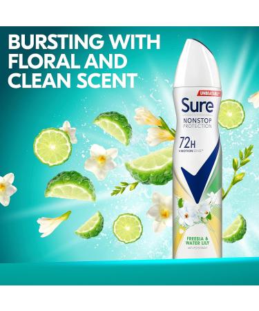 Sure Women Nonstop Protection Freesia & Water Lily Antiperspirant Deodorant Aerosol pack of 6 deodorant for women for 72-hour sweat and odour protection 250 ml Freesia & Water Lily 250 ml (Pack of 6) - Buy Online on GoSupps.com