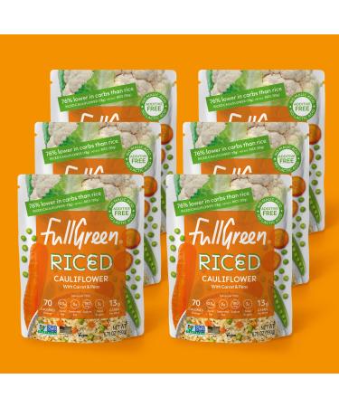 Fullgreen Riced Cauliflower with Carrots and Peas non-gmo no preservatives shelf-stable - exclusive Keto take home case of 6 pouches