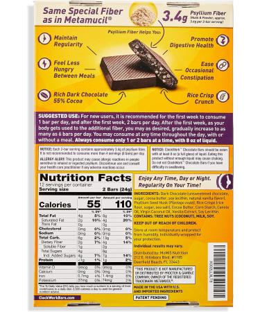 Clockwork Dark Chocolate Bars with Psyllium Fiber - Digestive Health Supplement - 24 Bars - Maintain Regularity and Reduce Hunger Between Meals - Buy Online on GoSupps.com