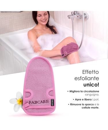 Fabcare Premium Peeling Glove & Sponge Set | Exfoliating Body & Face Scrub - 2 Pink Pieces with Suction Cups & eBook - Dermatest Rated Very Good - Buy Online on GoSupps.com
