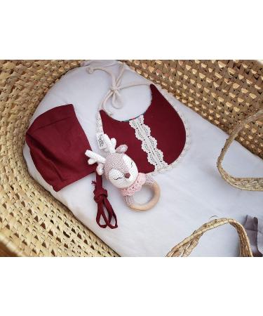 Forest Friends Amigurumi Crochet Teether Toy Rattle - Natural Wooden Ring (Honey Deer) - Buy Online on GoSupps.com