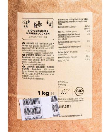 KoRo Organic Sprouted Oat Flakes 1 kg - Raw Germinated Superfood - Buy Online on GoSupps.com
