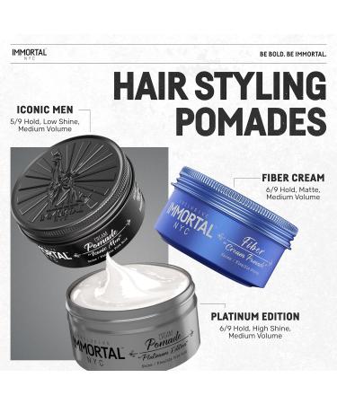 Immortal NYC Iconic Men Cream Pomade - Medium/Strong Hold Low Shine All-Natural Water-Based - No Residue Perfect for All Hair Types - Buy Online on GoSupps.com