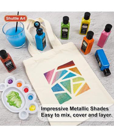 Shuttle Art Metallic Fabric Paint Set - 18 Colors (60ml/2oz) with Brush and Stencils | Permanent Soft Textile Paint for T-shirts, Shoes, Jeans, Bags & DIY Projects | Non-Toxic - Buy Online on GoSupps.com