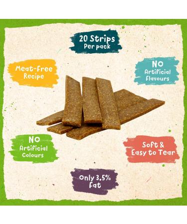 Benevo Vegan Dog Chews. Low fat Rumble Strips ideal training treats or rewards. Cold pressed jerky style chews soft enough to tear. Non-GM vegetarian hypoallergenic. Approx 20 chews per pack 180g 180 g (Pack of 1) - Buy Online on GoSupps.com