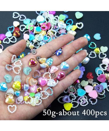 400pcs Heart Pearls Nail Charms AB Color Multi Shapes Sizes | 3D Nail Art Charms for Valentine's Day Manicure | DIY Crafts Jewelry Accessories - S1-Mix Color - Buy Online on GoSupps.com
