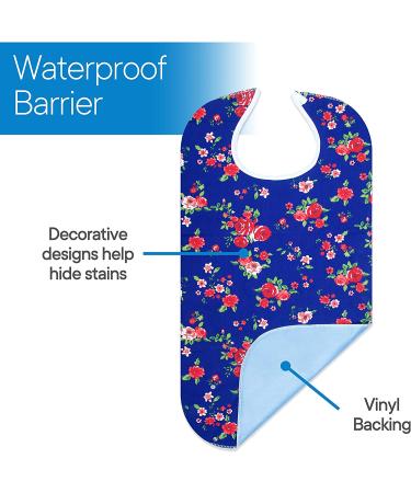 RMS Adult Bib Waterproof Clothing Protector with Vinyl Backing 34x18 - Blue Rose Designer Pattern - Buy Online on GoSupps.com