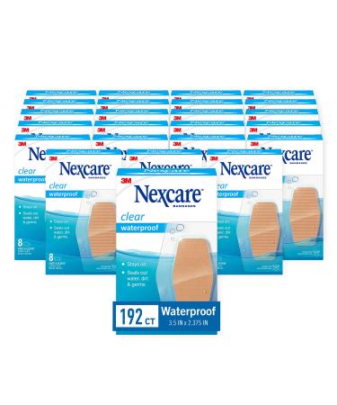 Nexcare Waterproof Clear Bandages for Knee and Elbow  Leaves minimal adhesive residue on skin when removed  Stays on skin in the bath  shower or pool 192 Knee and Elbow