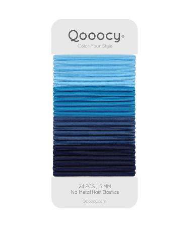 Qooocy Womens Elastic Hair Ties - 24 Count 5MM for Medium Hair - Hair Accessories for Women Perfect for Long Lasting Braids Ponytails and More - Pain-Free Blue Tide D. Blue Tide
