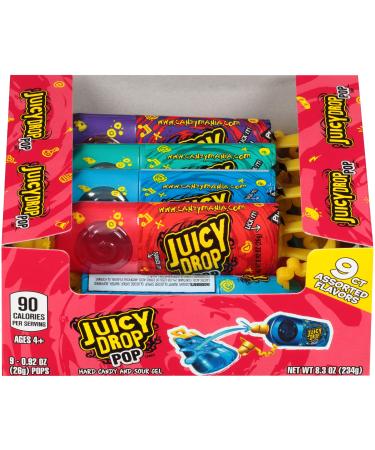 Juicy Drop Halloween Sweet & Sour Lollipop Variety Party Pack - 9 Count Sweet Lollipop Suckers & Sour Gel In Assorted Flavors - Gummy Candy For Halloween Candy Bowls, Parties & Trick Or Treating 1 Count (Pack of 9)