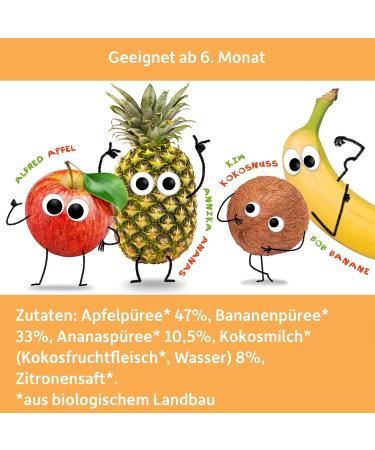 Cheeky Friends Bio Quetschie Fruit Puree - Apple Banana Pineapple & Coconut for Kids | Vegan & Gluten-Free | 12 Pack (100g Each) - Buy Online on GoSupps.com