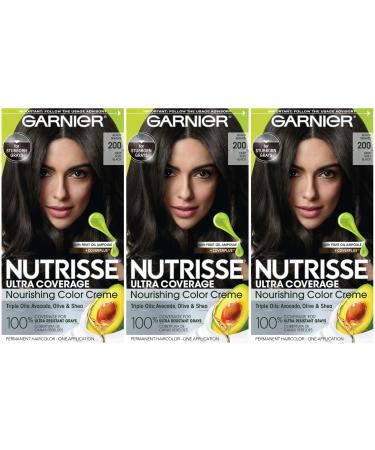 Garnier Hair Color Nutrisse Ultra Coverage Nourishing Creme 200 Deep Soft Black (Black Sesame) Permanent Hair Dye 3 Count (Packaging May Vary)