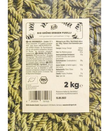 KoRo - Organic green pea fusilli 2 kg - Pasta made from pea flour and flax seeds - High in protein - Large 2kg pack - Buy Online on GoSupps.com